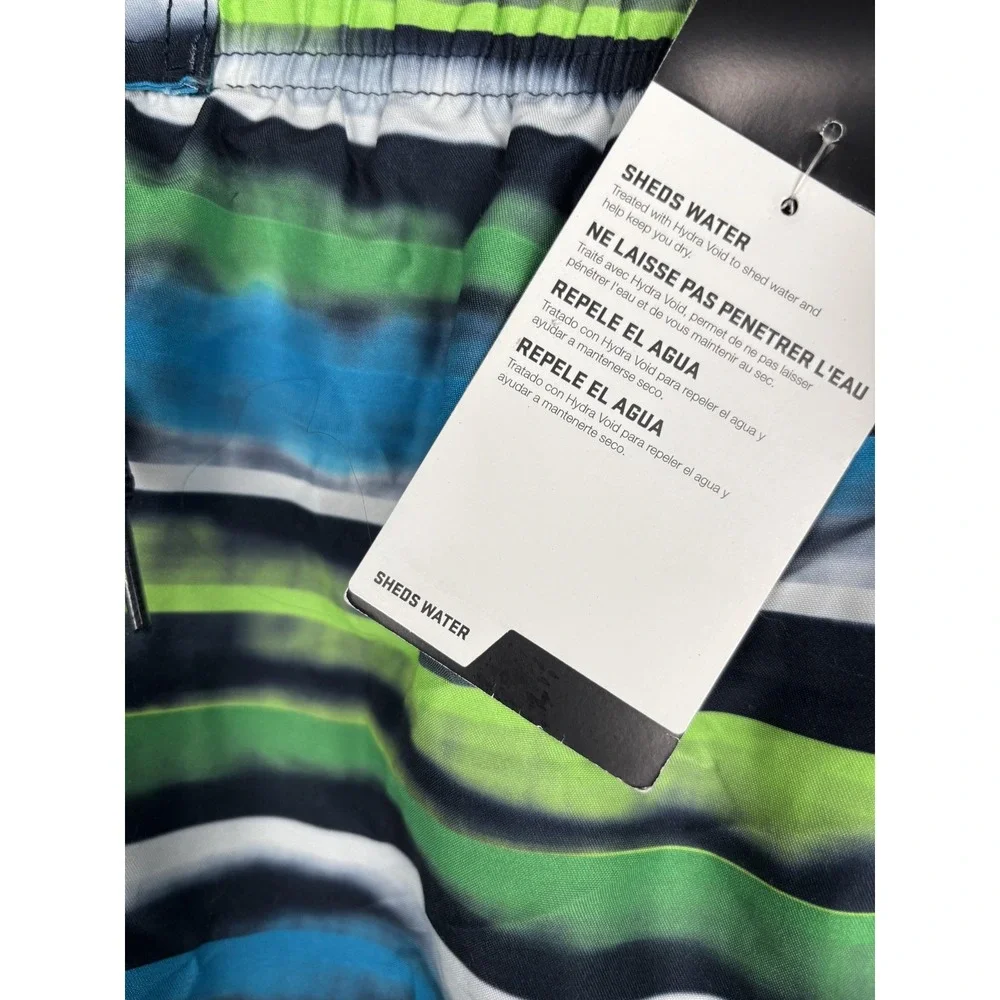 Nike Swim Shorts Mens Medium Blue Green Striped Board Shorts Sheds Water Pool